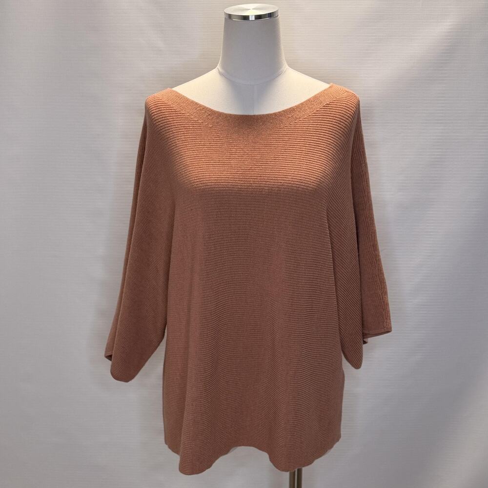 Eileen Fisher Sweater Womens Medium Pink 100% Merino Wool Dolman Boat Neck Knit